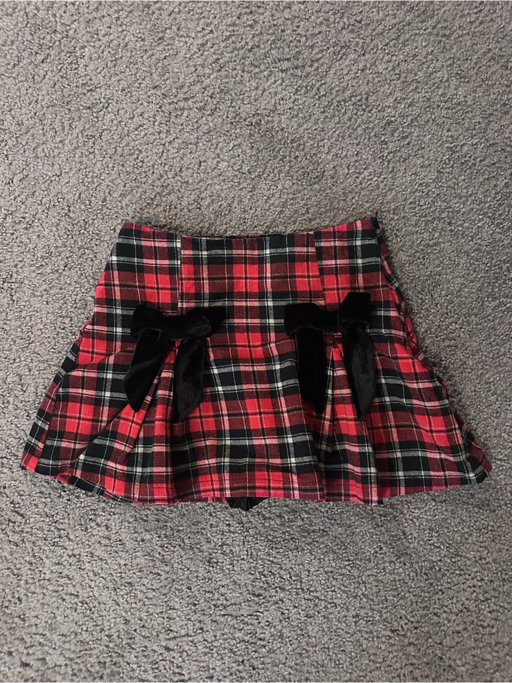 Altar'd State Red and Black Plaid Mini Skirt with Velvet Bows